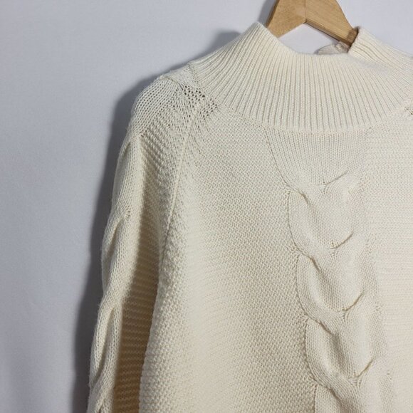 Poof Apparel Women's Cable Knit Chunky Cropped, Mock Neck Sweater Vanilla Size L - Picture 2 of 12